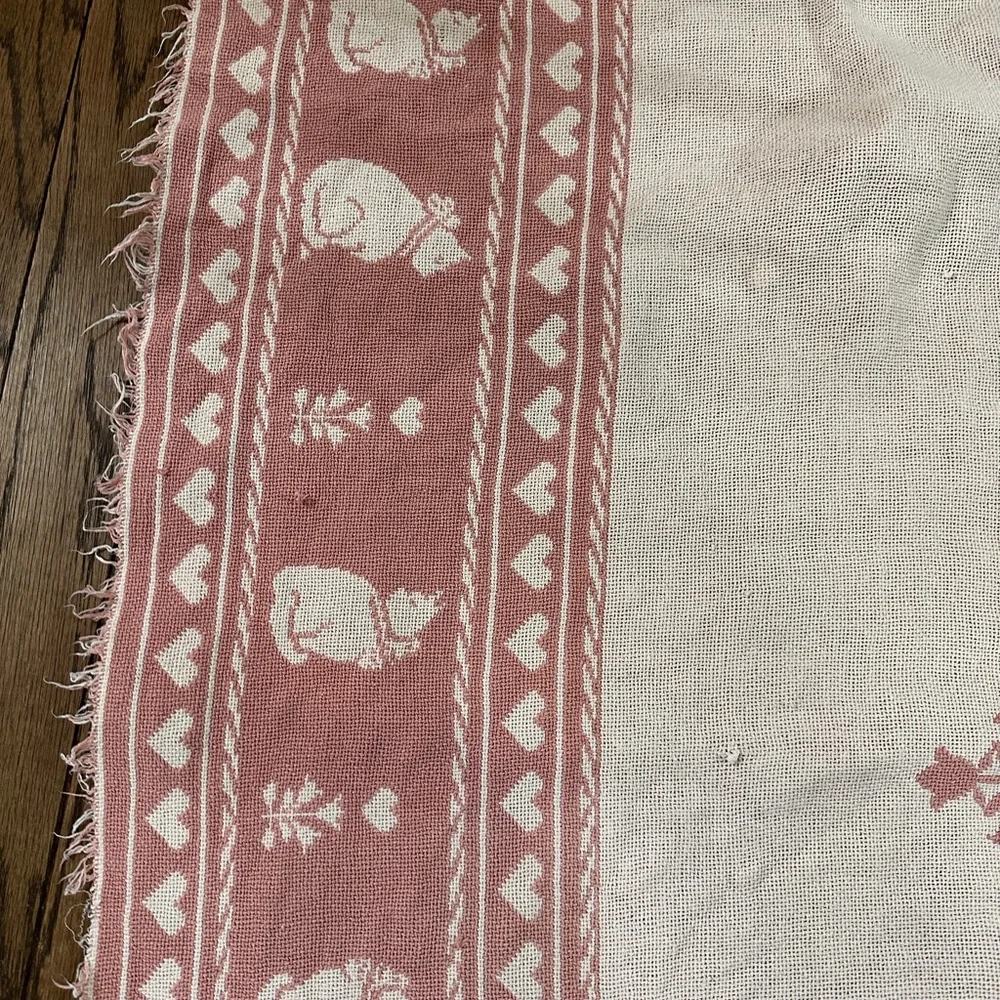 Pink and White Kitty Cat Throw Blanket 68x43” Fair Condition with Flaws